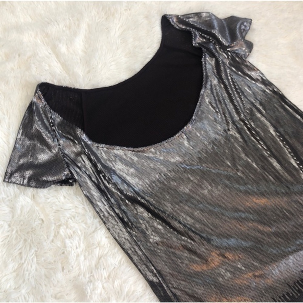 Free People 🖤 Gunmetal Sequined Ombre Backless Oversized Shift Mini Dress, S/XS - Picture 11 of 15